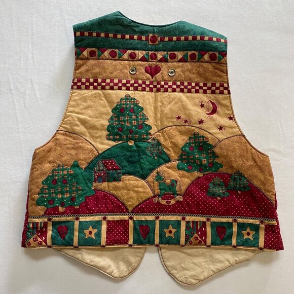 Grandmas Handmade Christmas Vest Quilted Patchwork Print Ladies Holiday Clothing - Picture 5 of 6